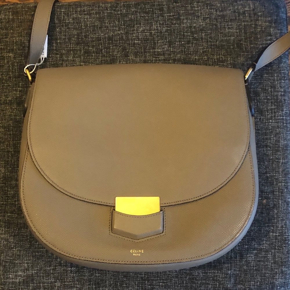 Celine Grained Calfskin Medium Troutter in Taupe